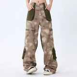 Men Sweatpants Stitched Camouflage Overalls Punk Loose Straight-Leg Wide-Leg Pants