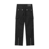 Men Sweatpants Mechanical Style Multi-Pocket Workwear Casual Trousers Zipper Straight Pants