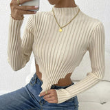 Women Knitted Sweater Turtleneck Knitting Sweaters Women's Clothing Long Sleeve Short Sexy Midriff-Baring Top
