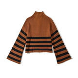 Women Sweater Knit Wear Zipper Striped Sweater Autumn and Winter Turtleneck Knitted Cardigan