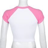 Women T-shirt Vintage Thread Raglan Sleeve T-shirt Short Top Short Sleeve Casual