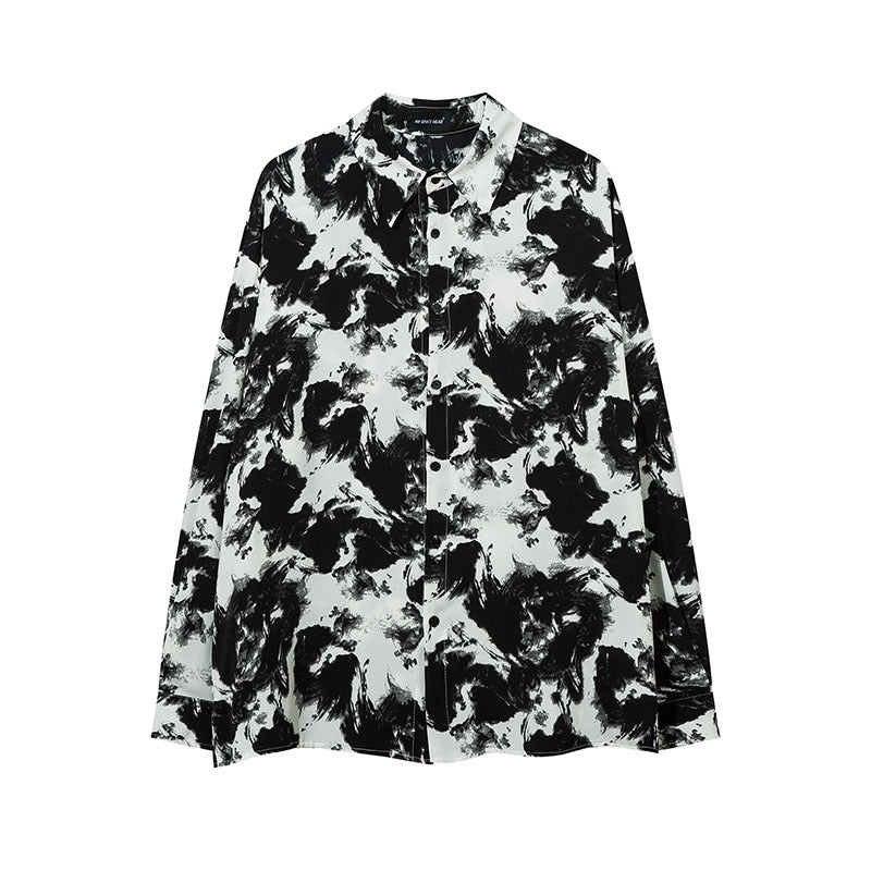 Unisex Vintage Shirt Long Sleeve Drape Printed Shirt