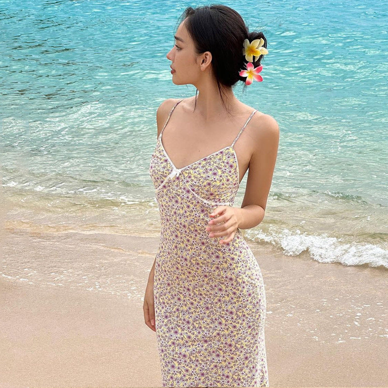 Women Dresses Summer Printing Sexy Backless Spaghetti Straps Dress