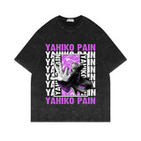 Washed and old short-sleeved T-shirt Hokage cartoon print