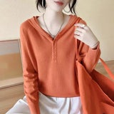 Women Knitted Pullover Autumn Hooded Knitwear Loose Thin Casual Long Sleeve Top