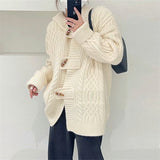 Women Knitted Cardigan Hooded Cable-Knit Sweater Coat Female Autumn and Winter Loose Knitted Cardigan