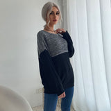 Women Knitted Sweater Long Sleeve Contrast Color Bottoming Sweater Slim Fit Autumn and Winter