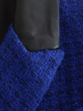 Women Suits Autumn Leisure Color Block Tweed Double Breasted Long Sleeve Suit Coat