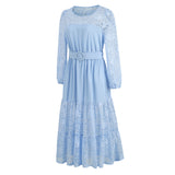 Women Date Dress Autumn Winter Sexy Long Sleeve round Neck Lace Long Dress Dress