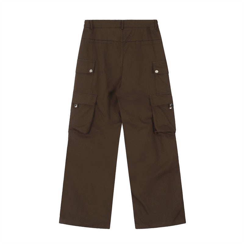 Men Sweatpants Loose Pockets Cargo Pants Loose Pleated Straight Wide Leg Casual Paratrooper Pants