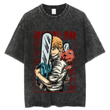 Vintage washed anime cotton T-shirt Harajuku