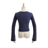 Women Sweater Knitwear Sexy V-neck Knitwear Women's Autumn Winter Retro Slim-Fit Long-Sleeved Pullover Short Sweater