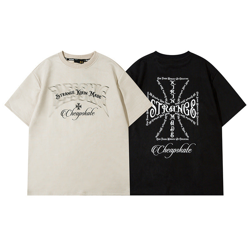 Men T Shirt Cross Printed Short Sleeve T-shirt