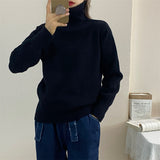 Women Knitted Pullover Turtleneck Sweater Vintage Loose Autumn Winter Coat