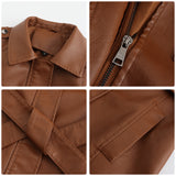 Red Leather Jacket Spring and Autumn Long Sleeve Leather Wind Coat