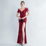 Harlem Nights Outfits Velvet High-Density Sequined Fishtail Evening Dress