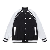 Men Jacket Coat Baseball Uniform Men Autumn Color Contrast Patchwork Baggy Coat