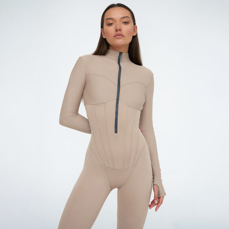 Women Jumpsuit Autumn and Winter Long Sleeves High Elastic Zipper Jumpsuit