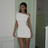 Women Dresses Summer Short Sleeve Solid Color Slim Fit Sexy Sheath Dress (Bla0420)