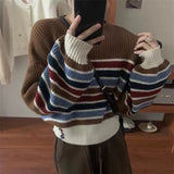 Women Knitwear Spring and Autumn Stripes round Neck Sweater Loose Cropped Sweater