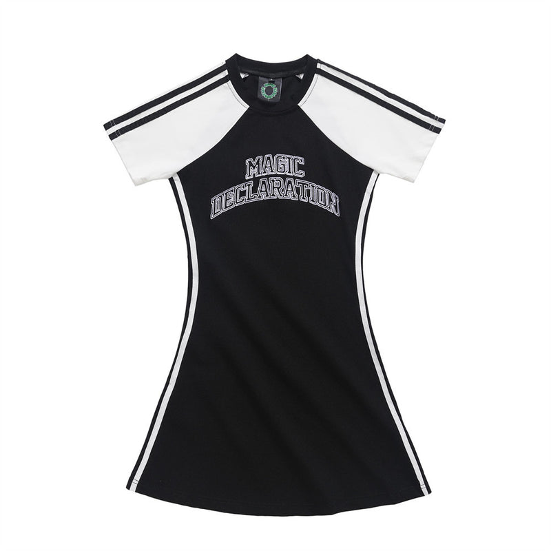 Women Dresses Letter Print Contrasting-Color Dress