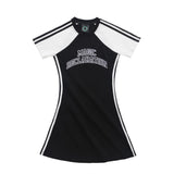 Women Dresses Letter Print Contrasting-Color Dress