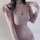 Women Dresses Cardigan Sling U-Collar Hip Skirt Skirt Dress