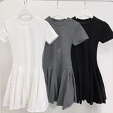 Women Dresses Ruffled Short Sleeves round Neck Dress Skirt