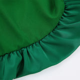 Women Dress Green Satin Waist Princess Dress Women Elegant Puff Sleeve Dress