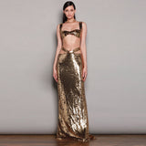 Women Dresses Sexy Sequined Skirt Suit Sheath Dress Two-Piece Set (Zns0409)