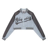 Women Jacket Letter Affixed Cloth Embroidered Short Baseball Uniform
