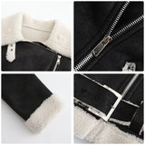 Red Leather Jacket Fall/Winter Suede Fabric Jacket Turn-down Collar Coat