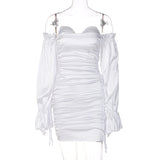 Women Dresses Autumn Winter Sexy off-the-Shoulder Lantern Sleeve Ruffle Hip Dress (Bla0420)