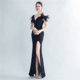 Harlem Nights Outfits Velvet High-Density Sequined Fishtail Evening Dress