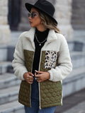 Women Trench Coat Casual Plush Women's Long Sleeve Loose round Neck Stitching Zipper Animal Pattern Double-Sided Fleece Jacket