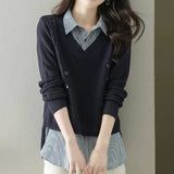 Women Knitted Pullover Spring and Autumn Loose Long-Sleeved Sweater Top