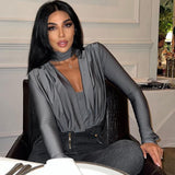 Women Jumpsuit Spring Sexy V-neck Slim-Fit Long Sleeve Jumpsuit