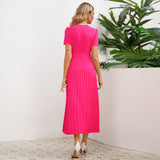 Women Date Dress Spring and Summer Sexy V-neck Pleated Dress