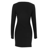 Women Dress Elegant Retro Black Dress Skinny Hip Skirt