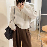Women Knitted Cardigan Fall Winter Hooded Sweater Cardigan Loose Leisure Short Knitted Coat