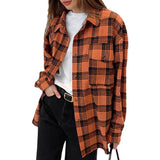Women Trench Coat Retro Plaid Long Sleeve Shirt Coat