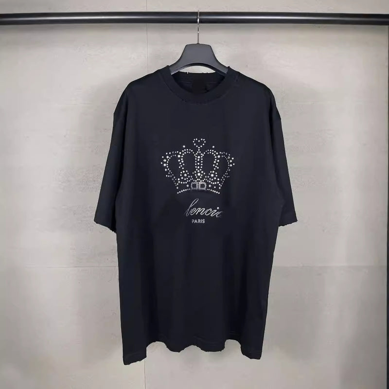 Mens T-shirts Balen Paris Washed Old Diamond Loose T-Shirts