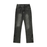Men Jeans Washed Distressed Side Zipper Jeans