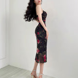 Women Dresses Straps Tulle Printed Slim Fit Dress Sexy Dress