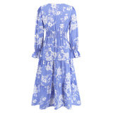 Women Date Dress Autumn and Winter Leisure Floral Print Long Sleeve Lace up Casual Dress Maxi Dress