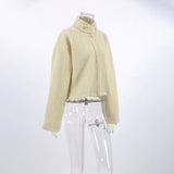 Women Trench Coat Autumn Winter Berber Fleece Coat Stand Collar Casual Loose