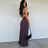 Women Dresses Summer Slim Fit Dress Sexy Print Backless Slip Dress