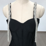 Women's Evening Dress Bandage Dress Sling Tassel Rhinestone Slim Fit Sheath Bandage One-Piece Dress