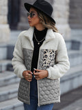 Women Trench Coat Casual Plush Women's Long Sleeve Loose round Neck Stitching Zipper Animal Pattern Double-Sided Fleece Jacket