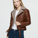 Women Leather Jacket Autumn and Winter Lamb Wool Motorcycle Clothing Thick Leather Coat Jacket